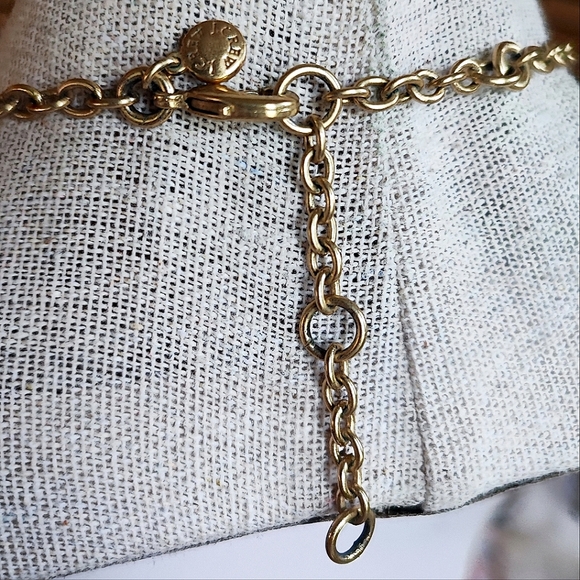 J. Crew Signed Oxidized Brass Faux Pearl Rhinestone Lifesaver Clasp Necklace EUC - Picture 4 of 10